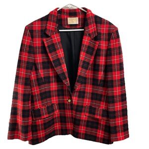 Pendleton Red Vintage Plaid Virgin Wool Women's Blazer Jacket 2 Button Sz.14 EUC